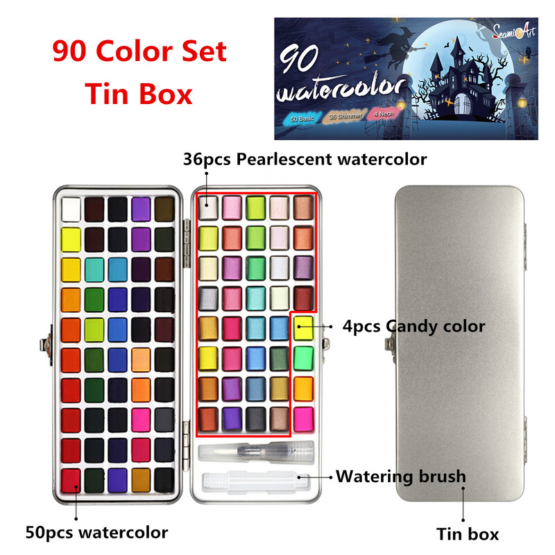 SeamiArt Solid Watercolor Paint Σετ Μεταλλικό Κουτί Μασίφ Ακουαρέλα Χαρτί Προμήθειες Ακουαρέλα Pigment για αρχάριους Σχεδιάζοντας Ακουαρέλα
