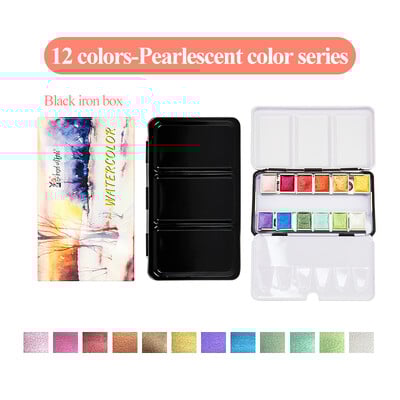 AngelMark Solid Watercolor Paint Set Portable Professional Drawing Pearlescent Watercolor Pigment for Painting Art Supplies