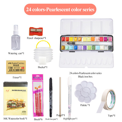 AngelMark Solid Watercolor Paint Set Portable Professional Drawing Pearlescent Watercolor Pigment for Painting Art Supplies