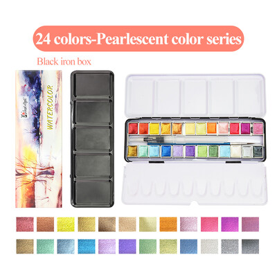 AngelMark Solid Watercolor Paint Set Portable Professional Drawing Pearlescent Watercolor Pigment for Painting Art Supplies