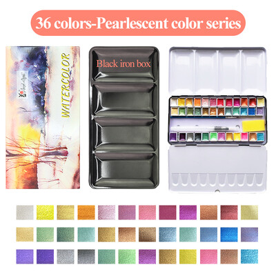 AngelMark Solid Watercolor Paint Set Portable Professional Drawing Pearlescent Watercolor Pigment for Painting Art Supplies