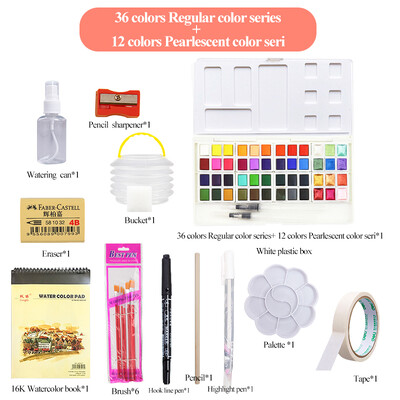 AngelMark Solid Watercolor Paint Set Portable Professional Drawing Pearlescent Watercolor Pigment for Painting Art Supplies