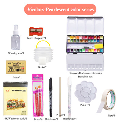 AngelMark Solid Watercolor Paint Set Portable Professional Drawing Pearlescent Watercolor Pigment for Painting Art Supplies