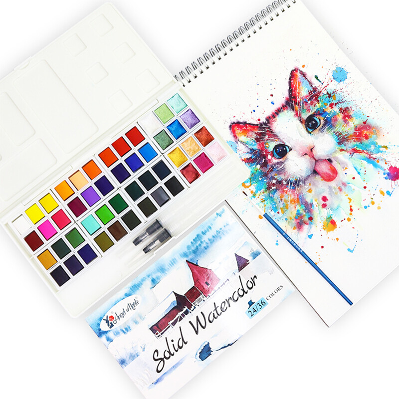 AngelMark Solid Watercolor Paint Set Portable Professional Drawing Pearlescent Watercolor Pigment for Painting Art Supplies