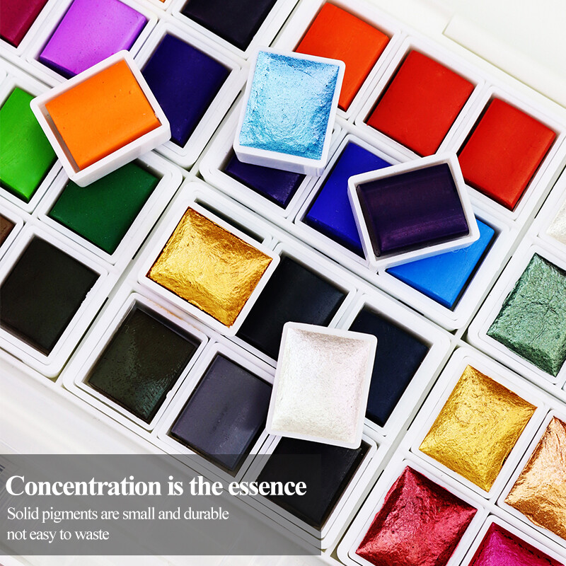 AngelMark Solid Watercolor Paint Set Portable Professional Drawing Pearlescent Watercolor Pigment for Painting Art Supplies