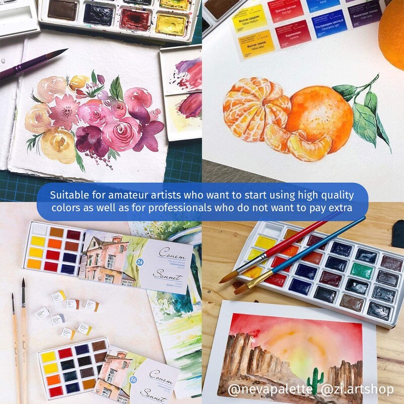 White Nights Sonnet Artists Watercolors Paint Set 16/24 Bright and Vivid Colors Full Pans 2,5 ml σε χαρτοκιβώτιο Made in Russia