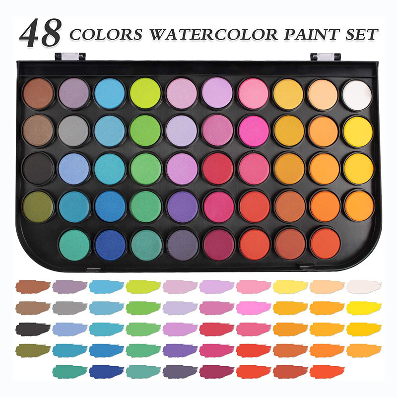 48 värvi akvarellvärv maalimiseks Professionaalne akvarelljoonistuskomplekt koos eemaldatava paletiga Tagasi kooli kunstitarbed