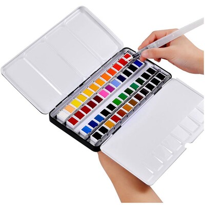 Professional 12/24/36/48 Colors Solid Watercolor Paints Set With Paintbrush Σετ χρωστικής νεροχρώματος Acuarelas Verf Art Supplies