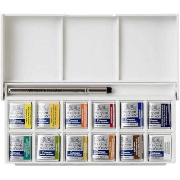 Winsor & Newton Cotman Portable Travel 12 Color Solid Watercolor Paint Water color Sketchers\' Pocket Box 1 бр Palette