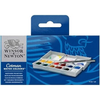 Winsor & Newton Cotman Portable Travel 12 Color Solid Watercolor Paint Water color Sketchers\' Pocket Box 1 бр Palette