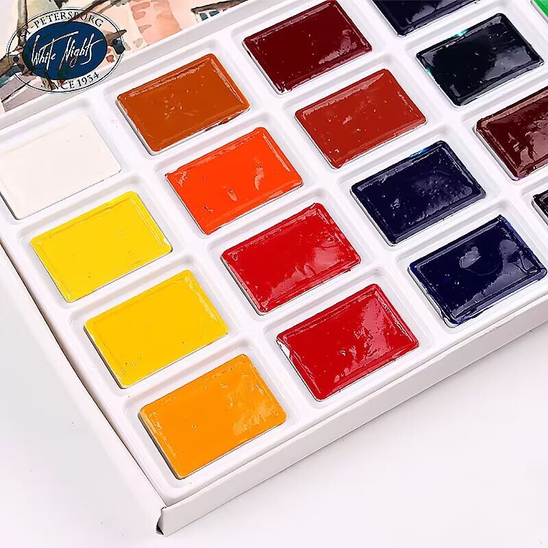 Rusų baltųjų naktų kietas akvarelinių dažų rinkinys 16/24 spalvų akvarelės teptukas pradedantiesiems studentų piešimo meno reikmenys