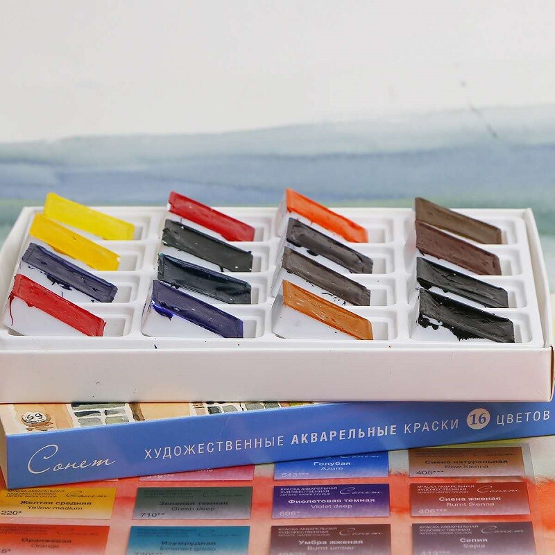 Rusų baltųjų naktų kietas akvarelinių dažų rinkinys 16/24 spalvų akvarelės teptukas pradedantiesiems studentų piešimo meno reikmenys
