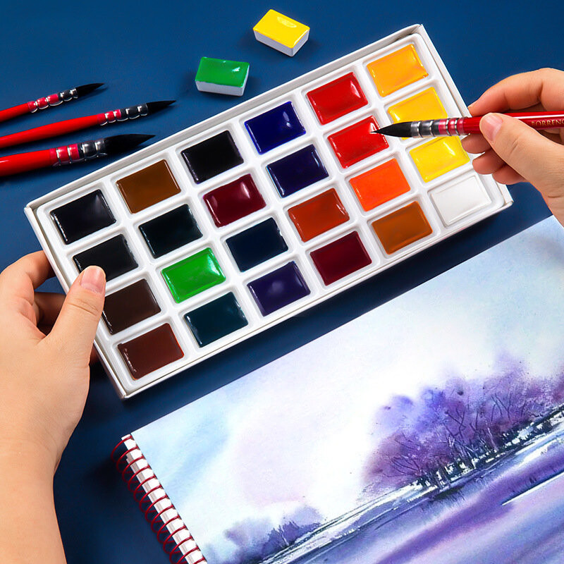 Rusų baltųjų naktų kietas akvarelinių dažų rinkinys 16/24 spalvų akvarelės teptukas pradedantiesiems studentų piešimo meno reikmenys