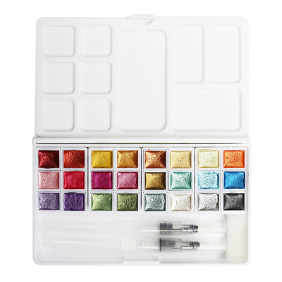 SeamiArt 24Color Glitter Metallic Watercolor Paint Box Set Artist Watercolor Pearl Pigment για προμήθειες σχεδίου