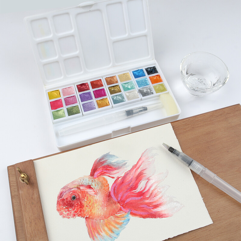 SeamiArt 24Color Glitter Metallic Watercolor Paint Box Set Artist Watercolor Pearl Pigment για προμήθειες σχεδίου