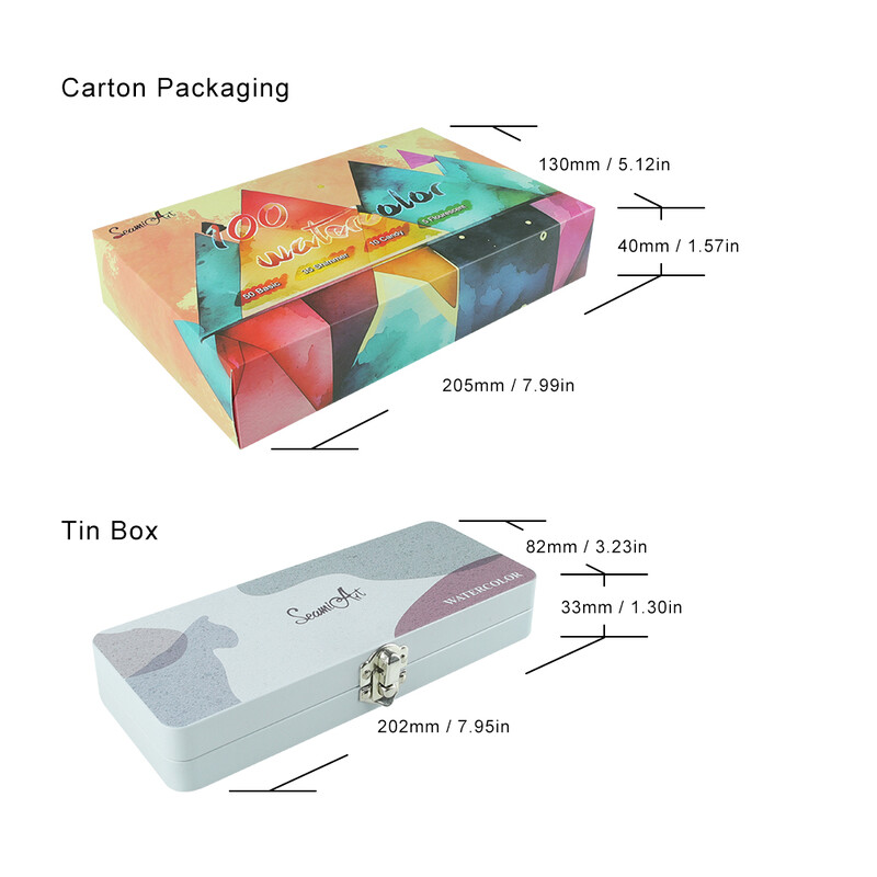 Seamiart 100 Color Solid akvarelli kinkekomplekt Akvarellpigmendid koos värvipintsliga värvimispaberid joonistamiseks ja värvitarvikud
