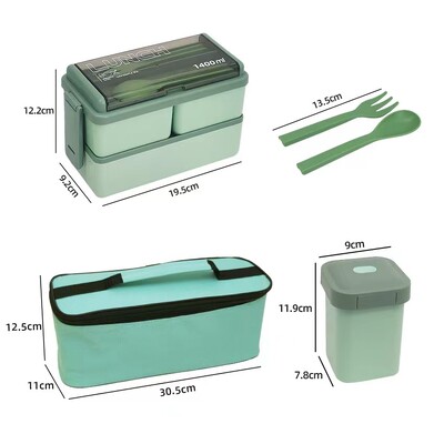 3 bucăți cutie de prânz cutie de supă set de pungi de izolare pentru studenți, cu două straturi, încălzire cu microunde, cutie de prânz bento, unelte de bucătărie