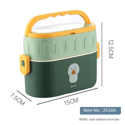 Lõunakarp Bento Box Kahekihiline lekkekindel mikrolaine-ohutu soojuse säilitusaine Little Yellow Duck Loncheras Térmicas Para Alimentos