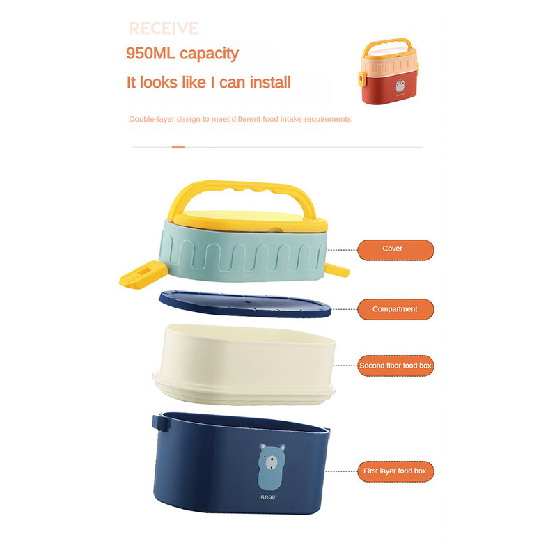 Lõunakarp Bento Box Kahekihiline lekkekindel mikrolaine-ohutu soojuse säilitusaine Little Yellow Duck Loncheras Térmicas Para Alimentos