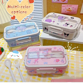 Sanrio Cinnamoroll Kuromi My Melody Heatable Lunch Box Φοιτητικό μεγάλης χωρητικότητας Επιτραπέζιο σκεύος Bento Box Φιλικό προς το περιβάλλον