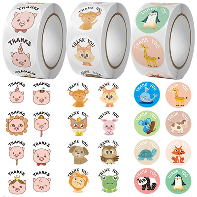 500 buc. Autocolante Mulțumesc Autocolante drăguțe pentru copii Animale drăguțe Autocolante decorative Pisică Broasca Porc Rola de sigilii Etichete Etichete de cadou din hârtie cromată