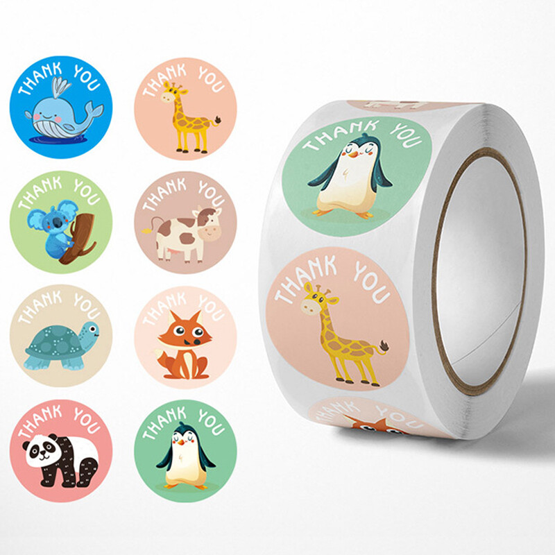 500 tk Aitäh Kleebised Armsad Loomad Lapsed Kleebised Dekoratiivne Kass Konn Notsu Ring Rulli Tihendid Sildid Kroompaberist Kinkelipikud