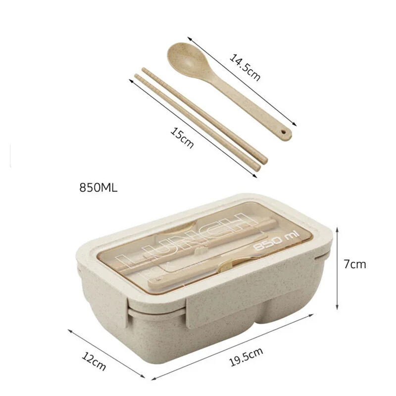 Кутия за обяд за микровълнова фурна от 1100 мл за деца, училище, екологично чиста Кутия от пшенична слама без бисфенол А Кухненски пластмасов контейнер за храна Кутия за обяд