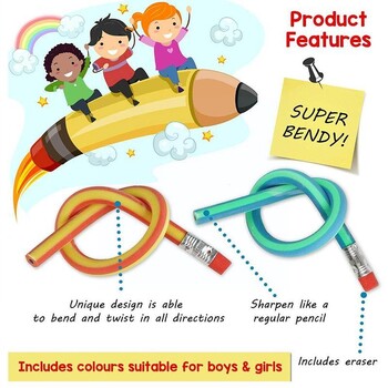 10/20Pcs Soft Flexible Bendy Pencils Band Kids Pencil Bend Soft Παιδικά Χαρτικά Φοιτητικό Μολύβι Διασκεδαστικό Σχολείο