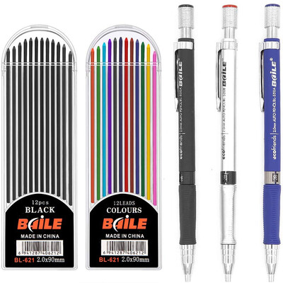 Set de creioane mecanice de 2,0 mm 2B creioane automate lapice cu miez de plumb de culoare/negru pentru schiță artistică scriere manuală
