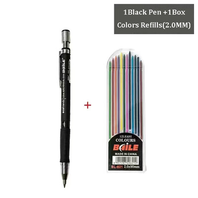 2.0MM комплект механични моливи 2B автоматични моливи Lápices с цветно/черно оловно ядро за художествени скици Писане на ръкоделие