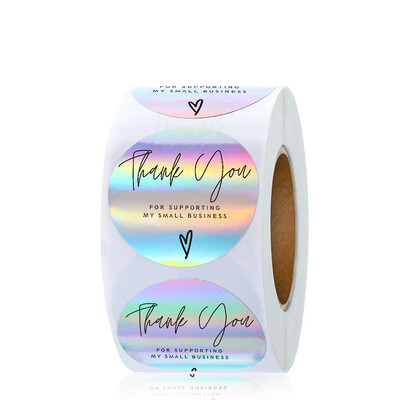 50-500 vnt Holografiniai vaivorykštiniai komerciniai lipdukai, ritininiai padėkos lipnios etiketės, skirtos vokų antspaudams verslo dovanų vyniojimui