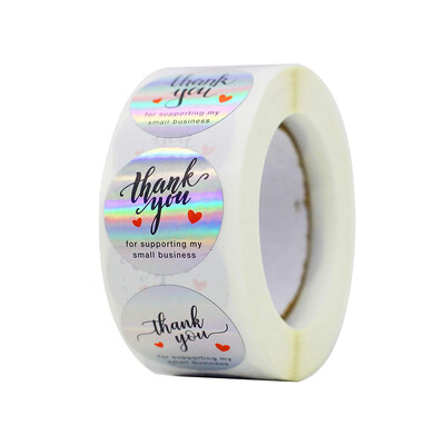 50-500 vnt Holografiniai vaivorykštiniai komerciniai lipdukai, ritininiai padėkos lipnios etiketės, skirtos vokų antspaudams verslo dovanų vyniojimui