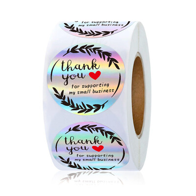50-500 vnt Holografiniai vaivorykštiniai komerciniai lipdukai, ritininiai padėkos lipnios etiketės, skirtos vokų antspaudams verslo dovanų vyniojimui