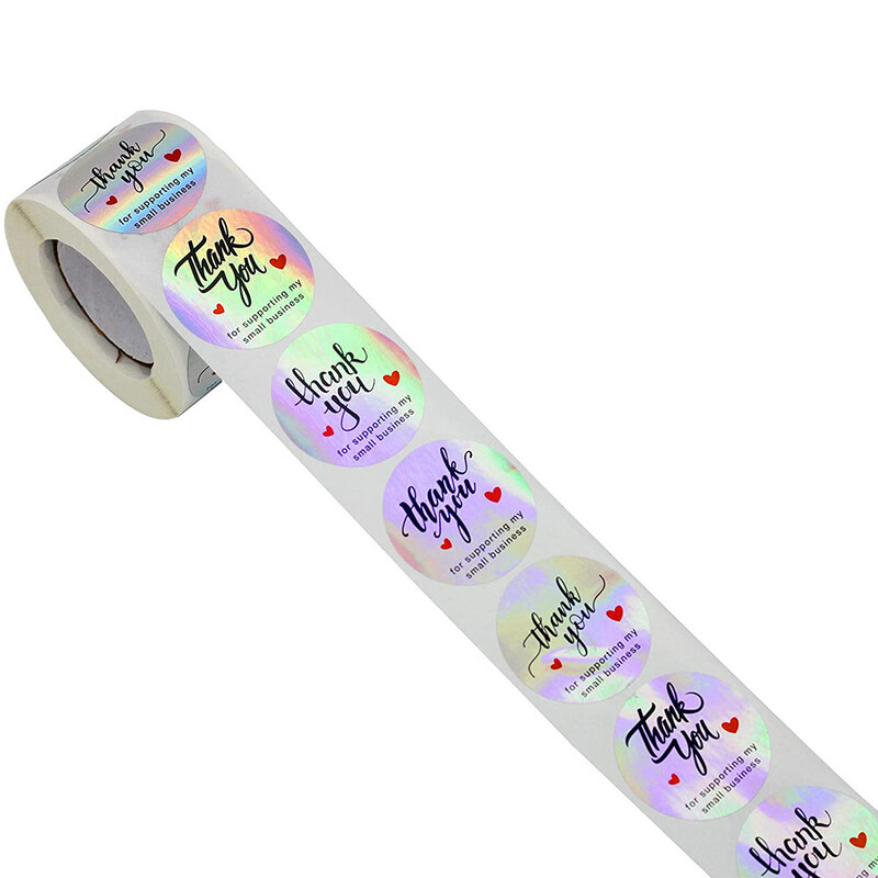 50-500 vnt Holografiniai vaivorykštiniai komerciniai lipdukai, ritininiai padėkos lipnios etiketės, skirtos vokų antspaudams verslo dovanų vyniojimui