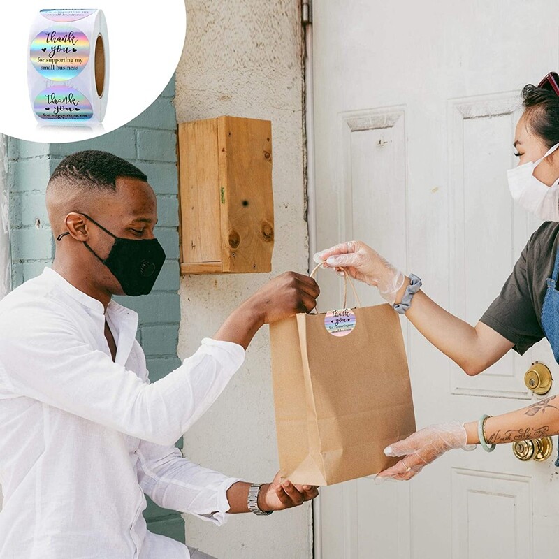 1000 de bucăți autocolante cu etichete de mulțumire - holografice rotundă de 3,81 cm Vă mulțumim pentru susținerea autocolantelor pentru afacerile mele mici