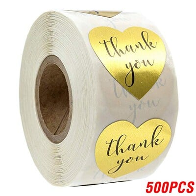 100-500 buc Autocolant de mulțumire auriu pentru părinți, prieteni, etichete în stil inimă, etichete pentru pungă de afaceri, sigiliu plic, cadou de recompensă