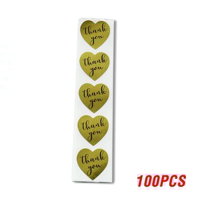 100-500 buc Autocolant de mulțumire auriu pentru părinți, prieteni, etichete în stil inimă, etichete pentru pungă de afaceri, sigiliu plic, cadou de recompensă