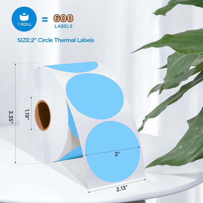 2-tollised ümmargused termokleebised isekleepuvad ümmargused otsesed termilised mitmeotstarbelised rull-termokleebised - 600 etiketti/1 rull