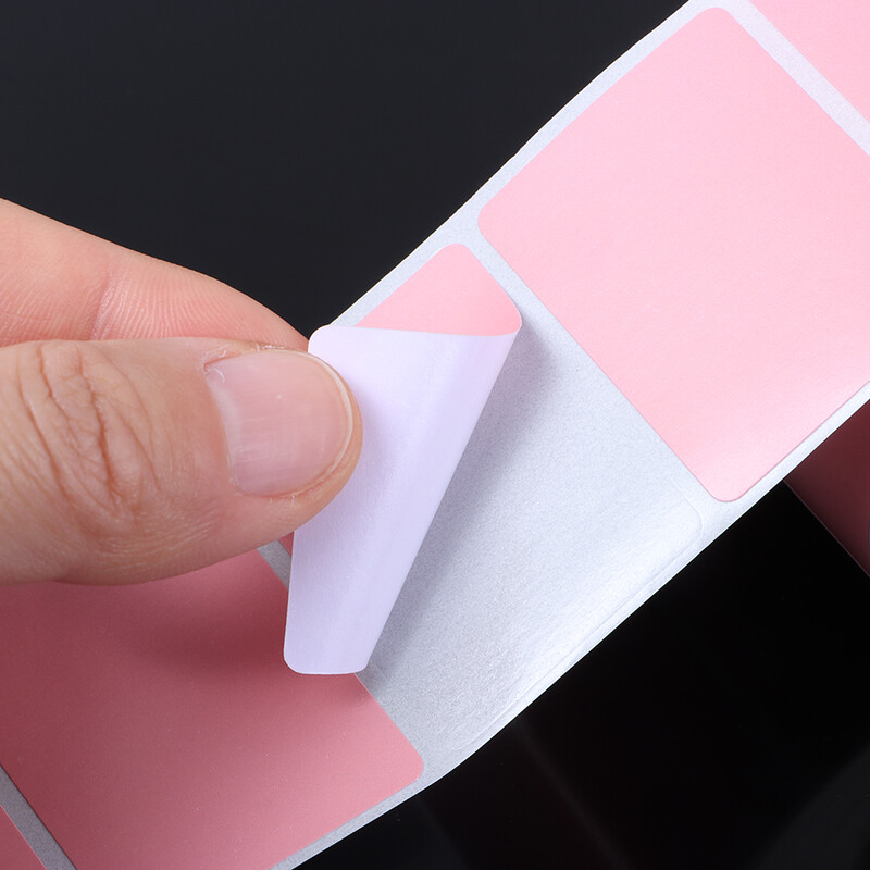 1 ролка самозалепващи се квадратни термични стикери Розово бял цвят Директен термичен етикет Многоцветни офис консумативи Етикети с етикети с имена