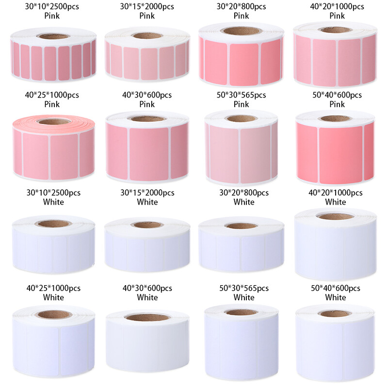 1 ролка самозалепващи се квадратни термични стикери Розово бял цвят Директен термичен етикет Многоцветни офис консумативи Етикети с етикети с имена