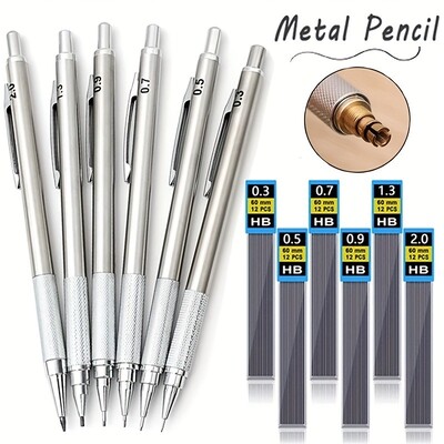 6τμχ/σετ 0,3mm 0,5mm 0,7mm 0,9mm 1,3mm 2,0mm Mechanical Pencils Set Metal Art Painting Pencil Σχολικά Γραφικά Είδη