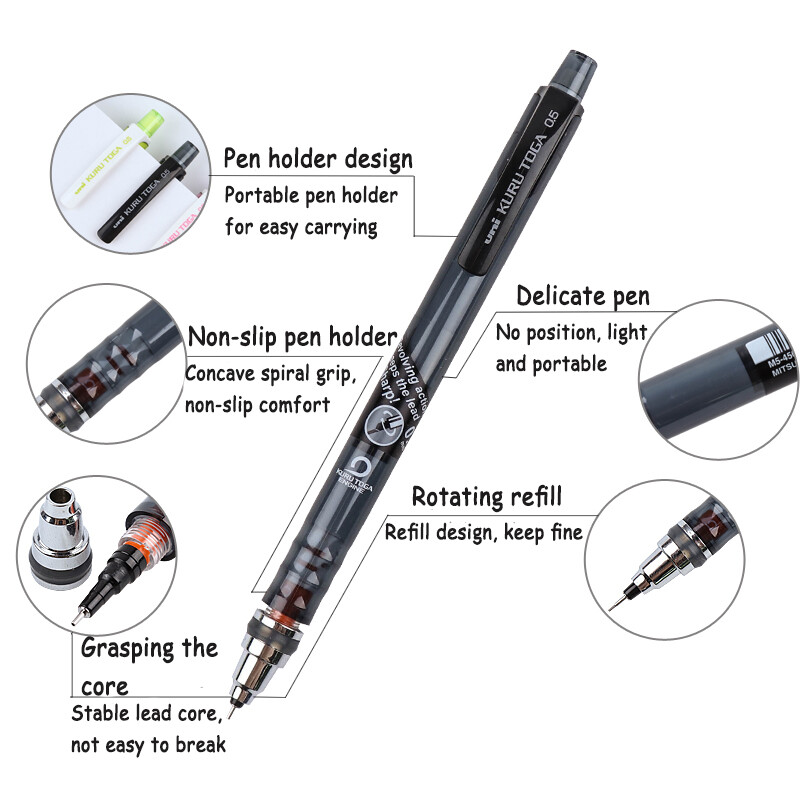 Μηχανικό μολύβι Uni KuruToga, 0,5 χιλιοστά Αυτόματο μολύβι με προστασία από μουτζούρες Περιστροφή γραφής/Σχέδιο/Σχεδίασης Ιαπωνικά χαρτικά lapiseira