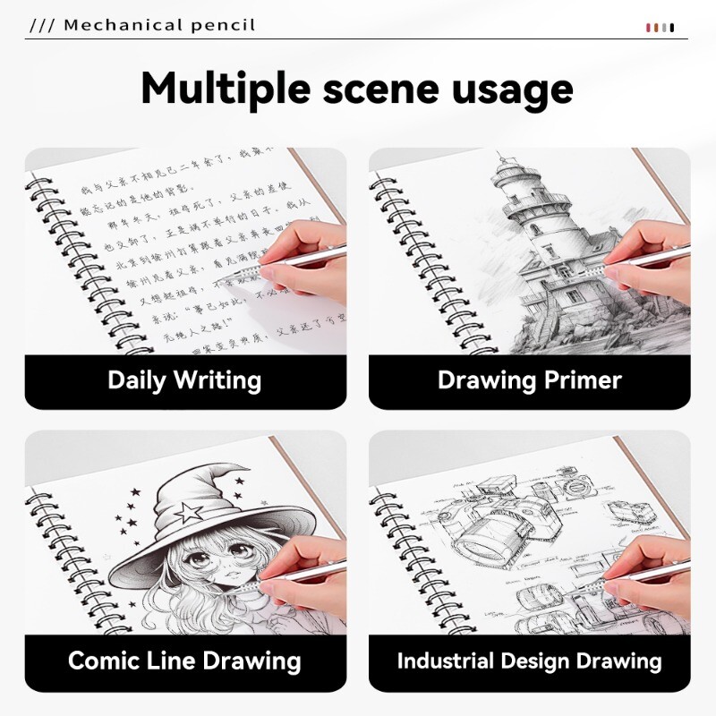 0,3/0,5/0,7 mm roosa kuldne hõbedane mehaaniline pliiats Professionaalne kunst Joonistus Kirjutamine Metallist Automaatsed pliiatsid Kirjatarbed