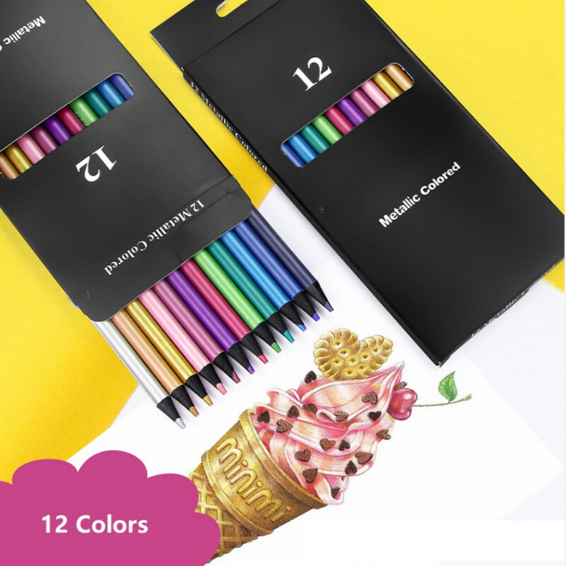 12 creioane colorate metalice colorate set de desen pentru pictură Creioane colorate pentru profesie Rechizite de artă pentru artist