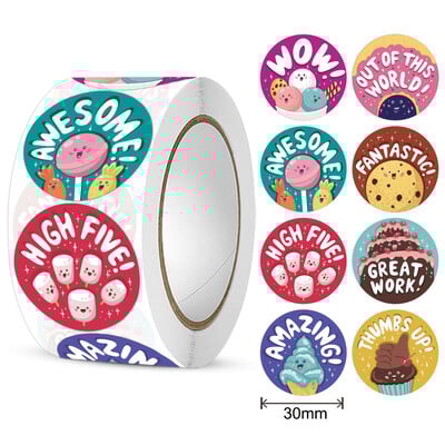 500 tk. Armsate auhinnakleebiste rull koos Wordi motiveerivate kleebistega kooliõpetajatele, õpilastele mõeldud kirjatarvete kleebised, 1 tolli