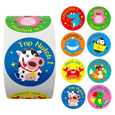 500 de bucăți autocolante de recompensă cu animale drăguțe pentru copii, profesor, încurajarea elevilor, jocuri, etichete de jucărie, sigilare, articole de papetărie, autocolante