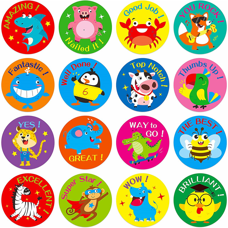 500 de bucăți autocolante de recompensă cu animale drăguțe pentru copii, profesor, încurajarea elevilor, jocuri, etichete de jucărie, sigilare, articole de papetărie, autocolante