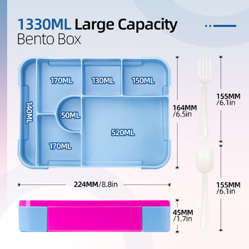 Кутия за обяд Bento за деца Кутия Bento Кутия за ученици, запечатани в отделения Кутии за плодова салата Кутия за обяд за малки деца за детска градина или училище