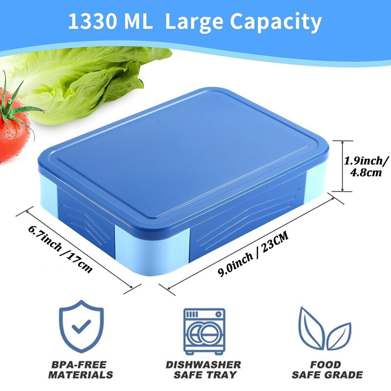 Cutie Bento portabilă cu furculiță și lingură Studenți, birou, școală, cuptor cu microunde, cutie de prânz, recipient pentru depozitarea alimentelor de 1300 ml cu cutie de sos