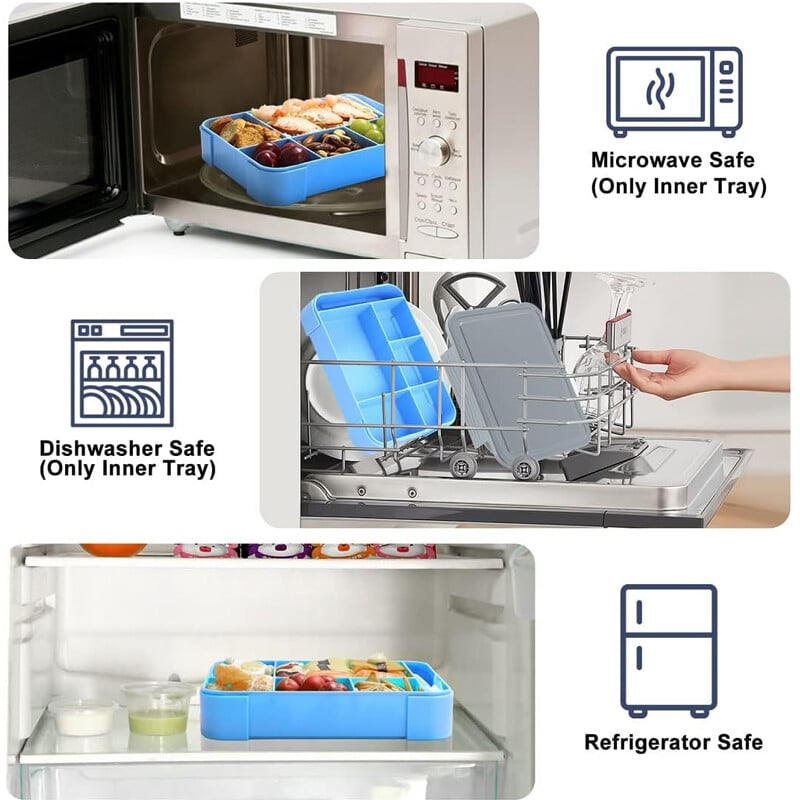 Cutie Bento portabilă cu furculiță și lingură Studenți, birou, școală, cuptor cu microunde, cutie de prânz, recipient pentru depozitarea alimentelor de 1300 ml cu cutie de sos